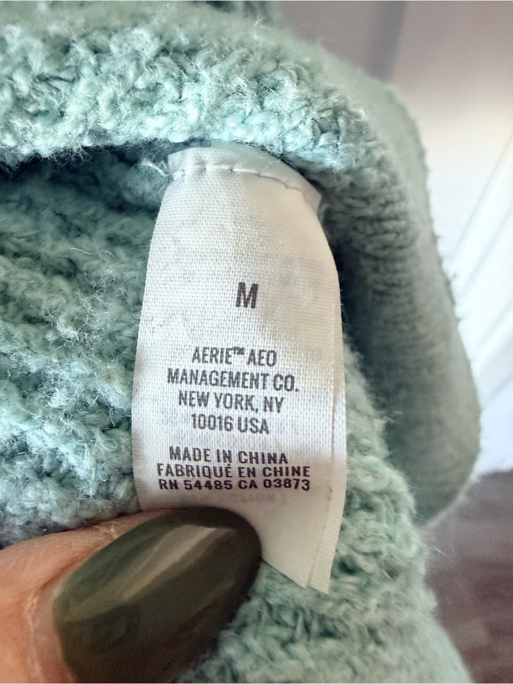 Aerie Cozy Waffle-Knit V-Neck Sweater - Seafoam Oversized Medium - Picture 3 of 5